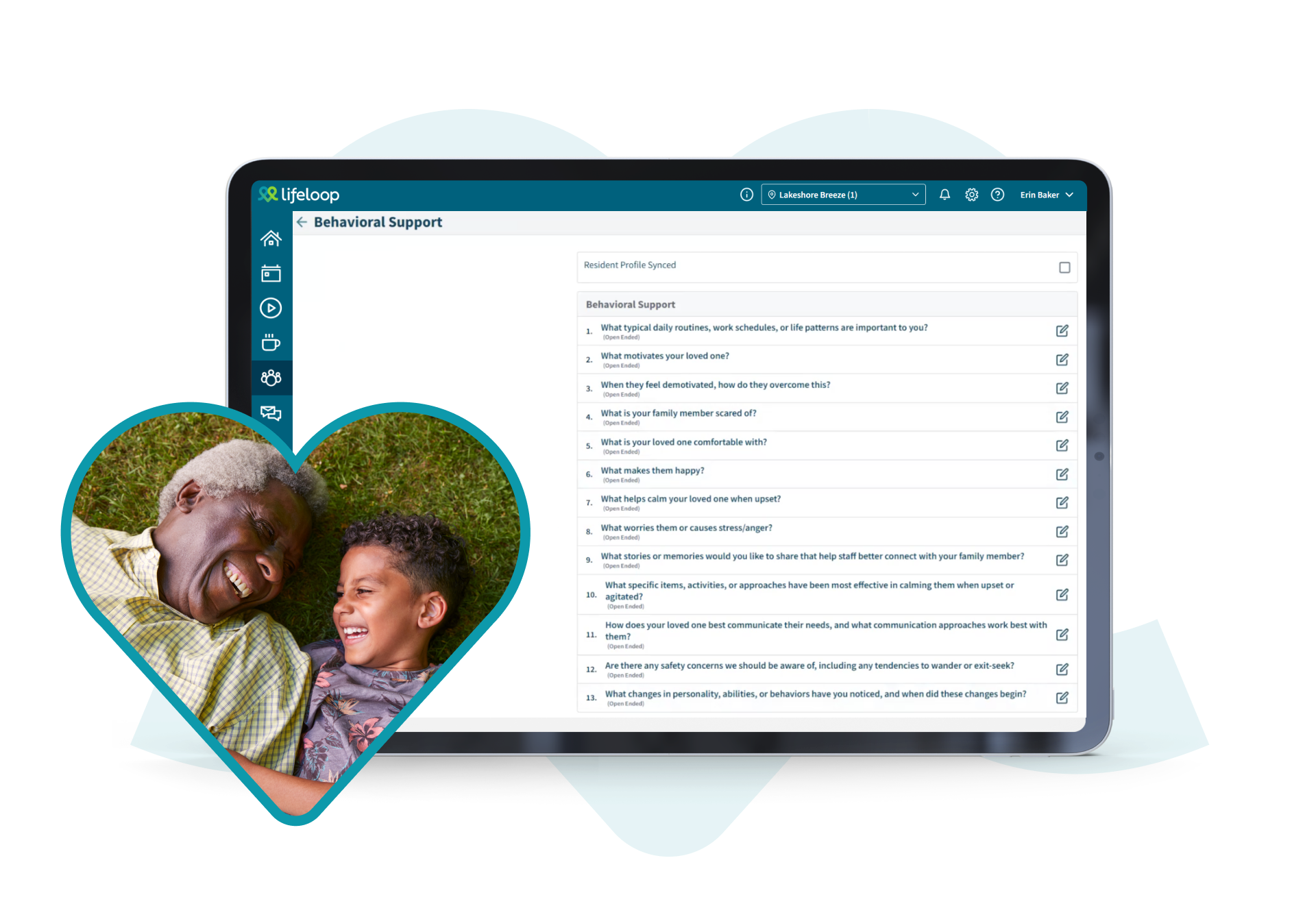 Tablet screen showing resident questions